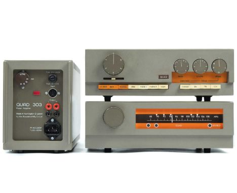 Vintage Quad Hi Fi. A Quad 303 power amplifier and a Quad 33 preamp, together with a Quad FM 3 tuner, the original instructio