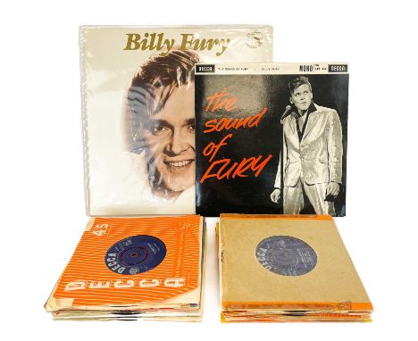 Billy Fury. Twenty-four 7" singles, together with a 10" and a 12" album. The condition is generally VG/VG+.We have played thr