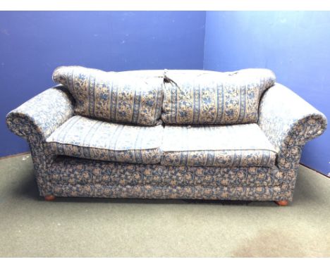 Large sofa upholstered in a blue &amp; cream fabric 190cm w 