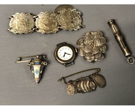 Continental white metal bracelet, early C20th ladys watch, pencil holder by Mordan &amp; Co &amp; sundry items, pair of gem s