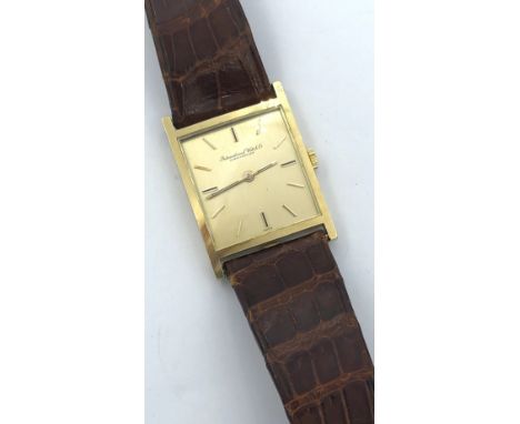 18ct gold IWC crown and rectangular faced wristwatch, gold face with gold baton markers 