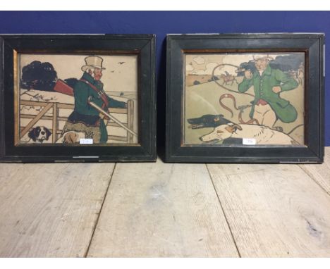 After Cecil Aldin pair of colour prints 'The Slipper' &amp; ' The Gun' 25 x 33 cm framed &amp; glazed 