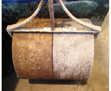 Large vintage garden roller with wrought iron frame. This lot is not available for in-house P&amp;P, please contact the offic