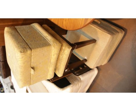 Three upholstered foot stools and a metal fireguard. This lot is not available for in-house P&amp;P, please contact the offic