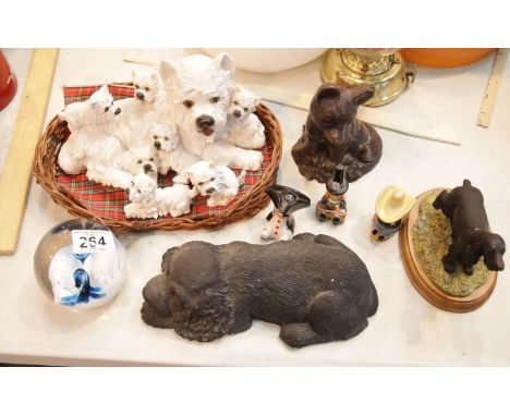 Collection of dog figurines including a sandstone example and a paperweight. P&amp;P Group 2 (£18+VAT for the first lot and £