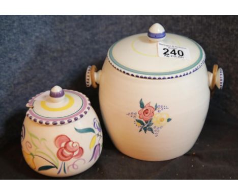 Poole Pottery biscuit barrel and preserve pot. P&amp;P Group 1 (£14+VAT for the first lot and £1+VAT for subsequent lots) 