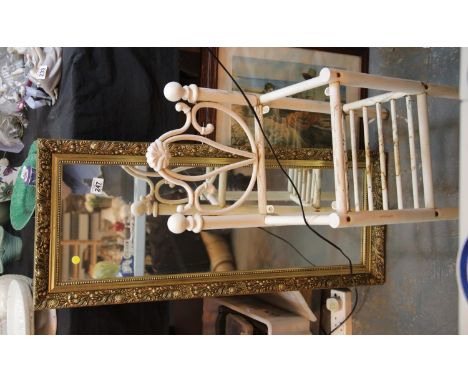 Gilt framed wall mirror 120 x 40 cm and a steel corner table frame with raised back panel. This lot is not available for in-h
