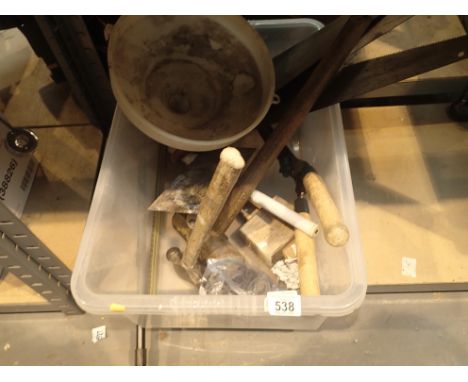 Box of tools including hammers and saws. P&amp;P Group 2 (£18+VAT for the first lot and £2+VAT for subsequent lots) 