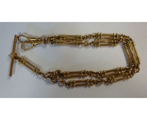 A 9ct gold double Albert with parallel rod and ring links