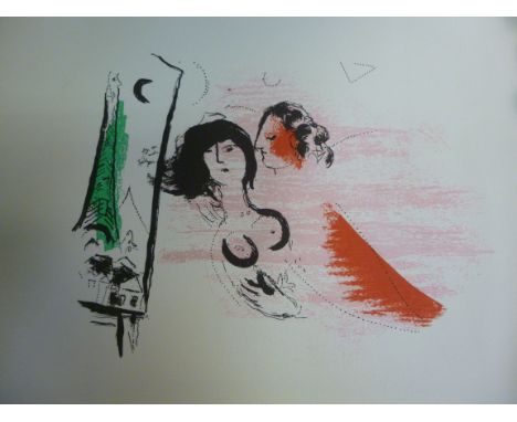 After Marc Chagall - 'The Green Eiffel Tower'  lithograph  8.75'' x 11'' 