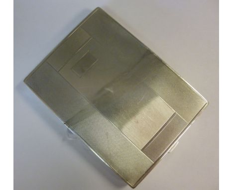 A silver rectangular, folding cigarette case with engine turned ornament, on a button clasp  SB&S  Birmingham 1931 