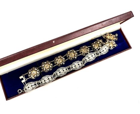 Vintage ladies Silver 925 filigree bracelet and matching earrings together with a second silver filigree bracelet
