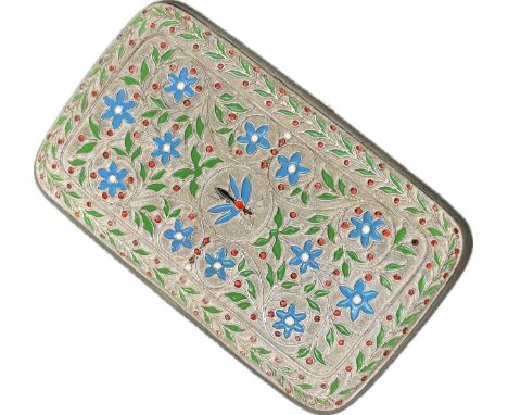 A Russian silver Cloisonne enamel cigarette case, Adler Russia, Makers BC 1876, 88*. Total weight 137 grams&nbsp;over all goo