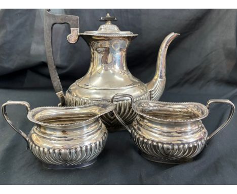 Sterling silver three piece Viners Ltd -Edward Viner tea service, E.V, Sheffield silver, total weight 1234 grams