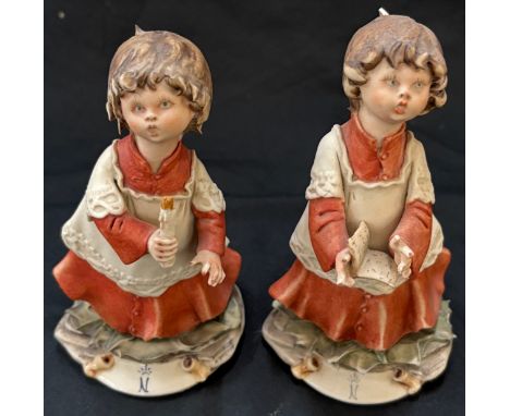 Pair vintage Capodimonte choir children height 6 inches