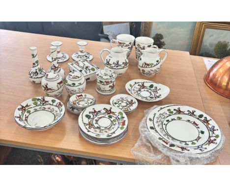 Selection of Crown Staffordshire hunting scene pottery to include plates, jugs, trinkets, vases, cups etc
