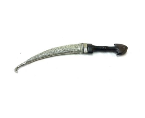 19th Century antique Mabh Dagger, horn hilt, white metal silver scabbard length 39cm