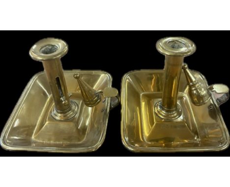 Pair vintage brass candlesticks with snuffers 