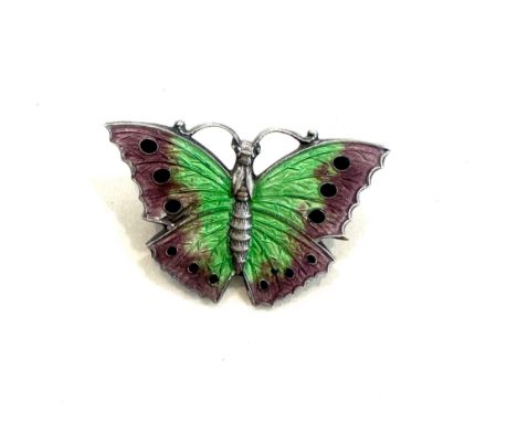 Vintage silver and enamel butterfly brooch 