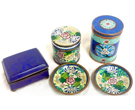 Selection of vintage Cloisonne items to included tea caddy's pin trays 