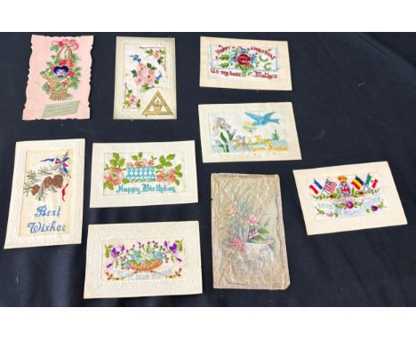 Selection of first world war silk postcards 