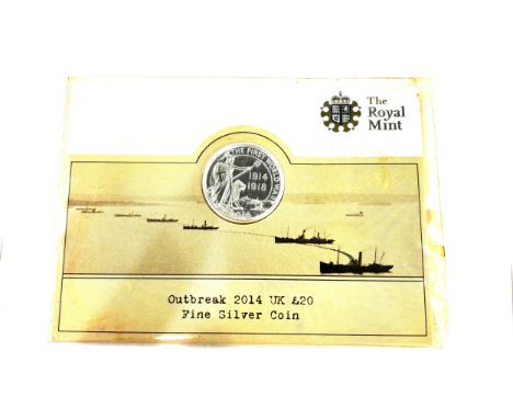 The Royal Mint sealed £20 fine silver coin Outbreak 2014 UK The first world war