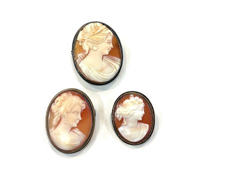 Three vintage silver cameo brooches one continental silver 