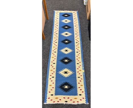 Vintage South American hand woven runner, measures approximately 86 inches long, 26 inches wide