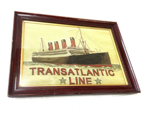 White star line Titanic period framed embroidery - Transatlantic line ship, Naval Shipping interest, approximate  measurement