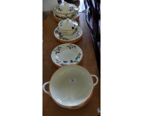 An Art Deco Wilkinson Pottery Honey glaze dinner service decorated in pattern number 8808, comprising twelve dinner plates, s