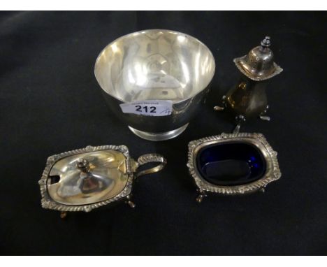 A mixed lot of various silver items comprising a Sheffield hallmarked silver cruet, together with a London hallmarked circula
