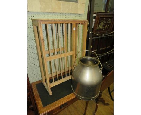 A pine plate rack, together with a vintage milk churn (2) 