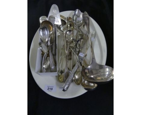 A mixed lot of various hallmarked silver cutlery plus silver-plated cutlery to include asparagus servers, soup ladle and othe