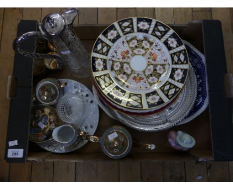 A mixed lot comprising a Royal Crown Derby plate pattern no. 2451, a Royal Doulton Dickens plate pattern no. 6306, a Japanese