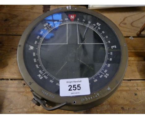 A British Air Ministry gimble mounted compass early to mid 20th Century the black dial with white numerals and compass sectio