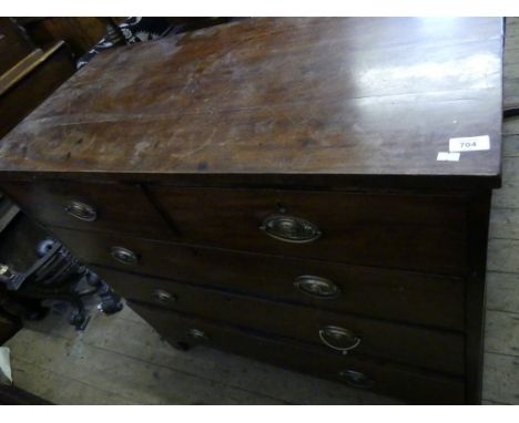A 19th Century mahogany chest of two short over three long drawers raised on bracket feet. 