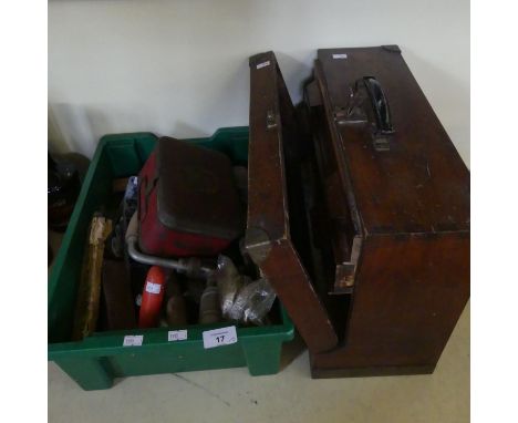 A mixed lot comprising a small wooden tool chest and various assorted wood working and other tools 