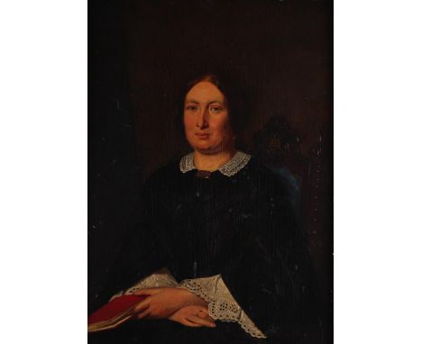 Dutch School, 19th century, Half-length portrait of a woman, oil on panel.50 x 37 cm. 
