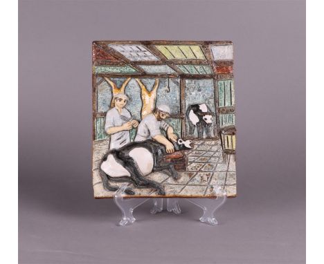 A Westraven "Luigi Amati" tile depicting the butcher or slaughter month (November). Marked on the back.27 x 24 cm. 