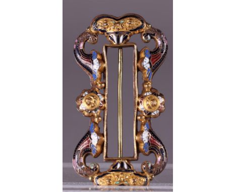 An Art Nouveau enamel buckle.9 x 5 cm. 