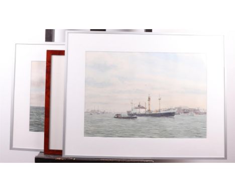 Herman Bosboom (1920 - 1993), Ärchimedes KNSM, on the Nieuwe Maas, signed, and dated '92' (bottom right); A Tug on the High S
