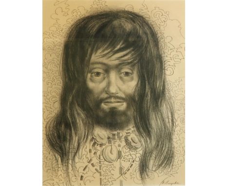 Frans Luyckx (De Frenne) (Borgerhout 1923–1997 Essen), Portrait of a Mongolian man. Signed (lower right), charcoal on paper.4