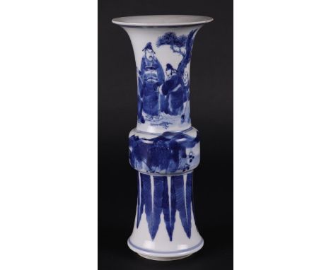 A porcelain YenYen vase with figure decoration at the top, landscape decoration in the middle, tobacco leaves at the bottom. 