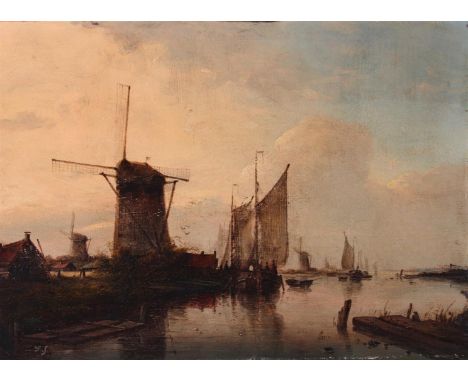Dutch School, 19th/20th century, Moored ships at night, signed indistinctly (lower left), oil on panel, (unframed).13,5 x 18 