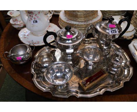 EPNS Sheffield 4 Piece Tea service on tray and assorted Silver plated flatware and a Coronation 