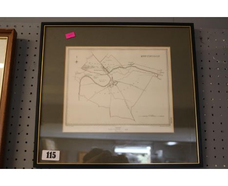 Framed Map of Huntingdon by R Creighton 24 x 20cm 