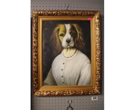 Oleograph of a Spaniel gilt framed gilt framed 