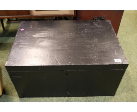 Black Painted metal bound trunk with handles 