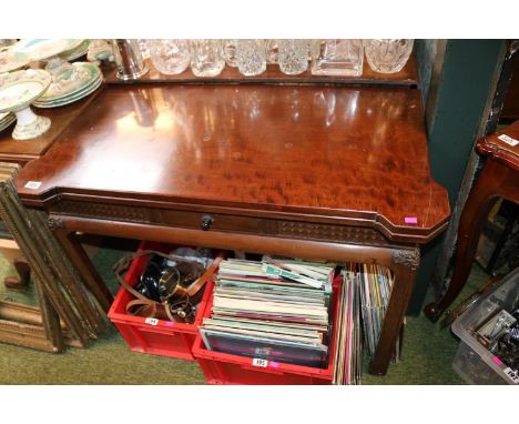 Good quality Mahogany Aesthetics movement Card table with carved front over Asian influenced legs 