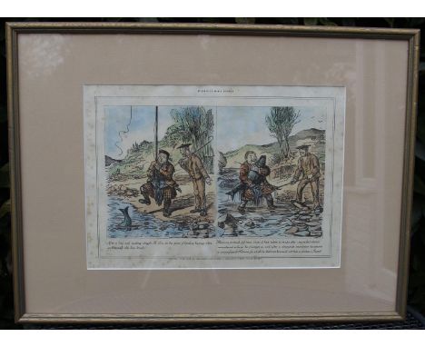 LEECH, John. Mr. Briggs &amp; His Doings. Fishing. London: Bradbury and Evans, 1860. Four hand-coloured lithograph framed pla